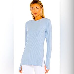 NWOT Free People Movement Light Blue Ribbed Long Sleeved Longline Top - L